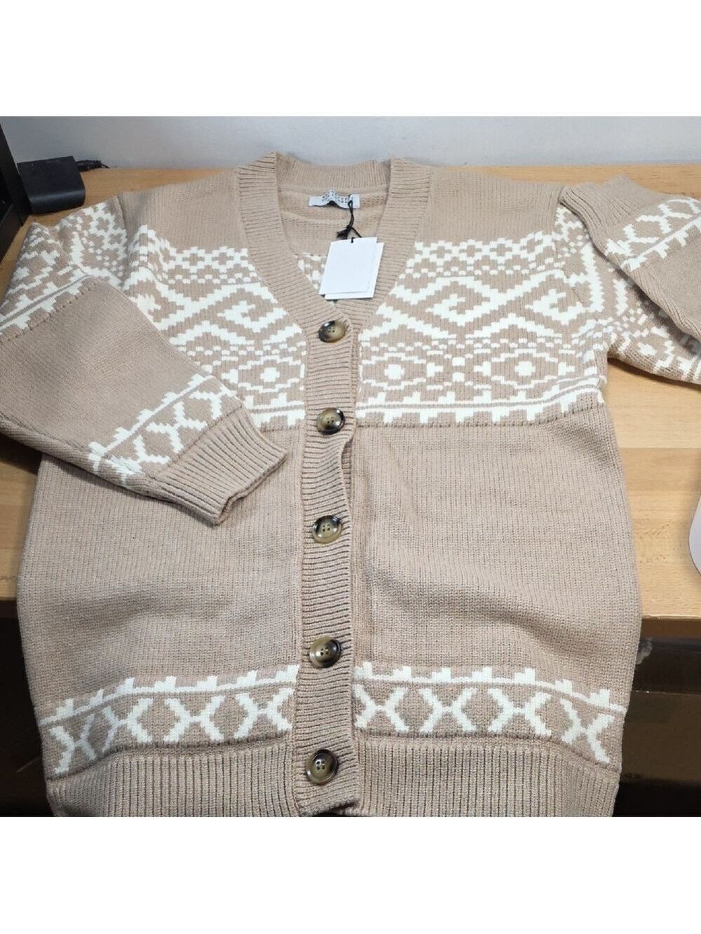 Brunette The Label Tan and Cream Cardigan Sweater